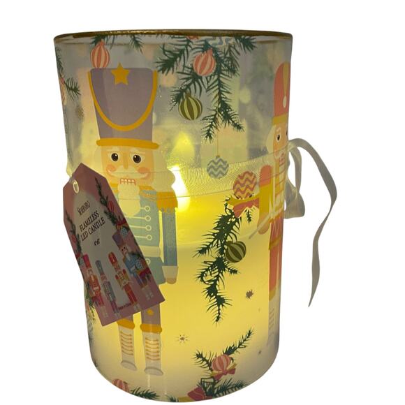 Pastel Christmas Nutcracker Flameless LED Glass Candle Holiday Decor New - Picture 6 of 14